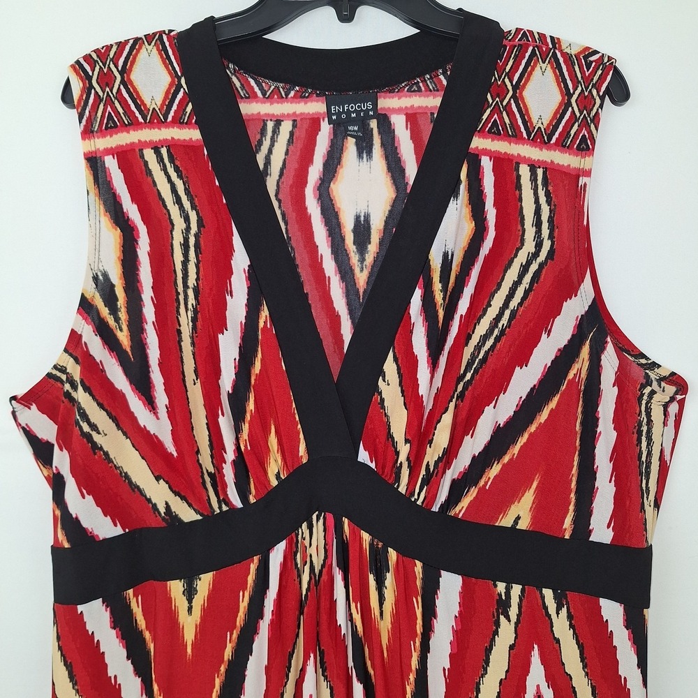 Southern Tribal Empire Waist‎ Dress V-neck Festival Bohemian 16W Midi-length - Picture 3 of 14